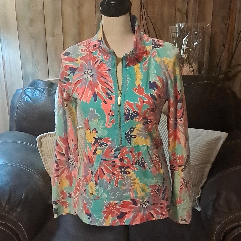Lilly Pulitzer Skipper Popover Trippin & Sippin Sweatshirt Pullover Top 3/4 Zip